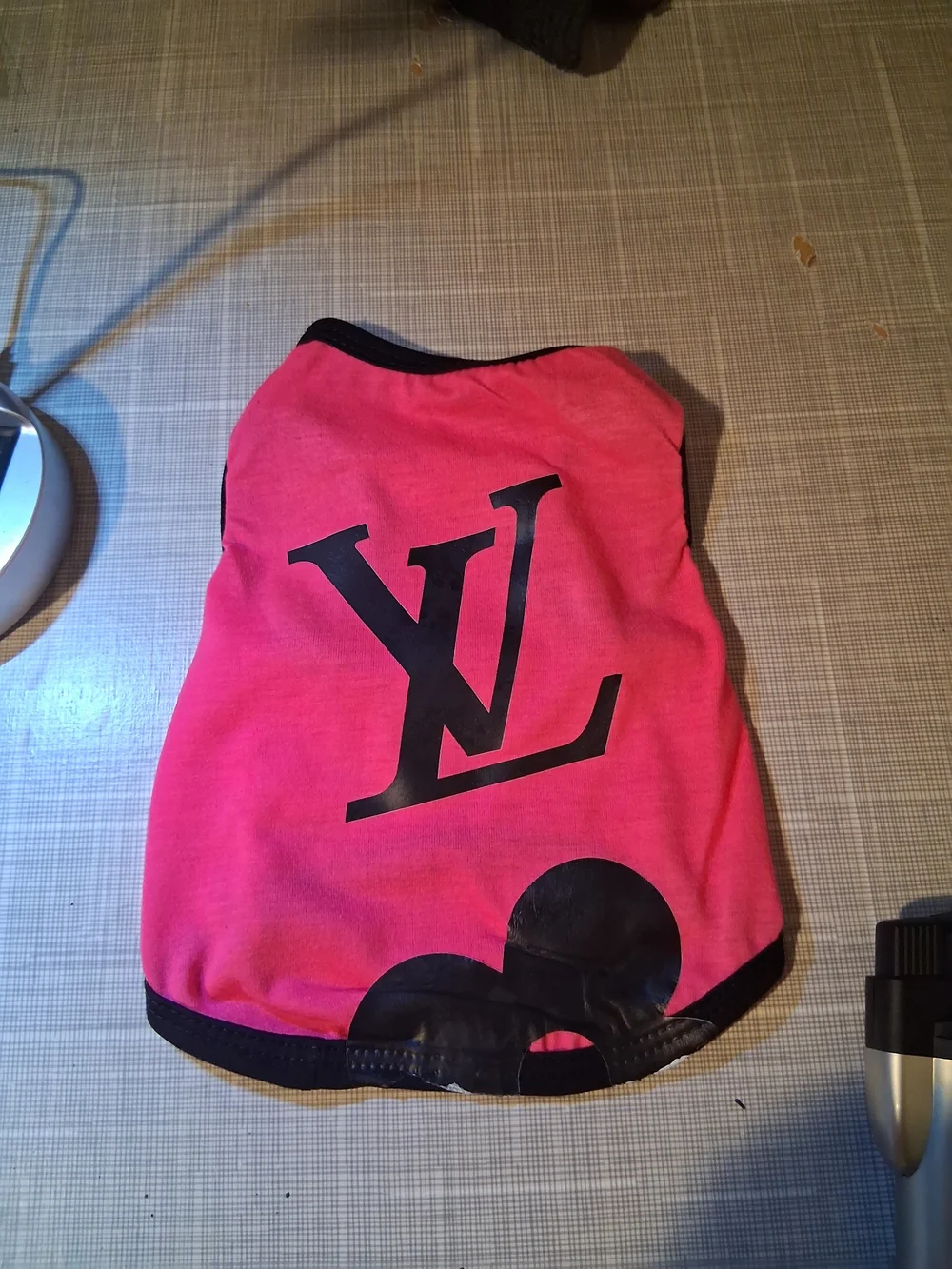 Pink Dog Tee with LV-Style Logo